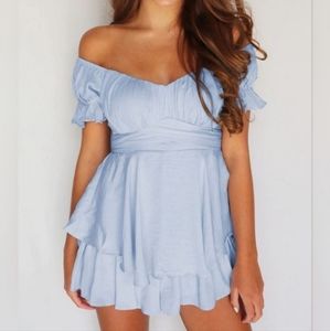 Womens Off Shoulder Ruffle Hem Romper
